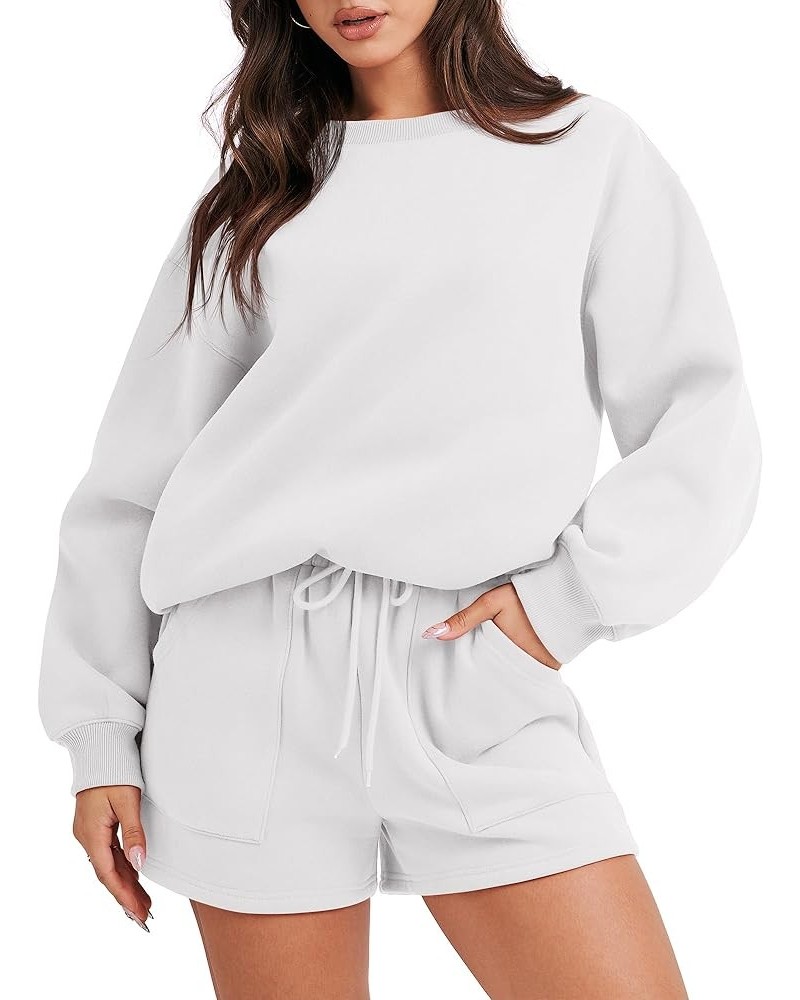 Women 2 Piece Outfits Sweatsuit Oversized Sweatshirt Shorts Lounge Fashion Casual Pajamas Tacksuit Matching Sets White $17.35...