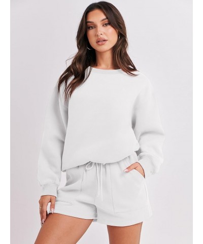 Women 2 Piece Outfits Sweatsuit Oversized Sweatshirt Shorts Lounge Fashion Casual Pajamas Tacksuit Matching Sets White $17.35...