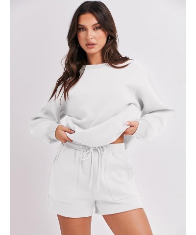 Women 2 Piece Outfits Sweatsuit Oversized Sweatshirt Shorts Lounge Fashion Casual Pajamas Tacksuit Matching Sets White $17.35...