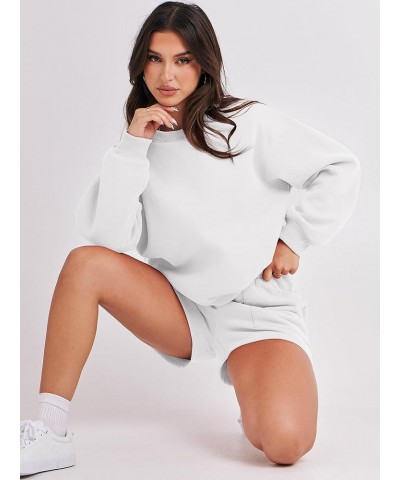 Women 2 Piece Outfits Sweatsuit Oversized Sweatshirt Shorts Lounge Fashion Casual Pajamas Tacksuit Matching Sets White $17.35...