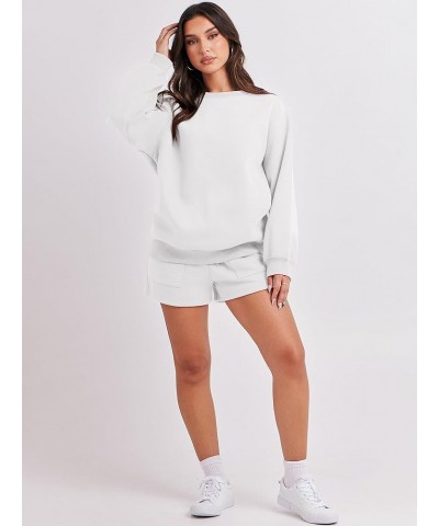 Women 2 Piece Outfits Sweatsuit Oversized Sweatshirt Shorts Lounge Fashion Casual Pajamas Tacksuit Matching Sets White $17.35...