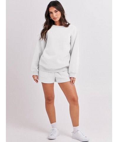 Women 2 Piece Outfits Sweatsuit Oversized Sweatshirt Shorts Lounge Fashion Casual Pajamas Tacksuit Matching Sets White $17.35...