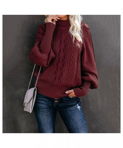 Cable Knit Sweater Women Fall Fashion 2023 Crewneck Sweatshirts Long Lantern Sleeve Tops Comfy Lightweight Pullover Red $10.0...