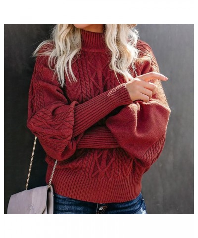 Cable Knit Sweater Women Fall Fashion 2023 Crewneck Sweatshirts Long Lantern Sleeve Tops Comfy Lightweight Pullover Red $10.0...