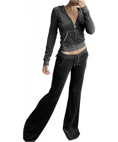 Lounge Sets for Women Zip Up Casual 2 Piece Pant Sets Long Sleeve Hooded Sweatshirts Comfy Velvet Fashion Outfits 2 Black $14...