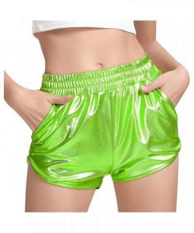 Women's Metallic Shorts Elastic Waist Shiny Sparkly Rave Pants Green $12.60 Activewear