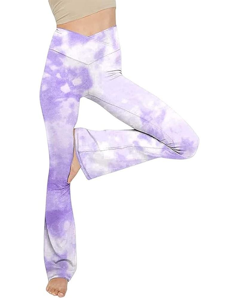 Flare Leggings for Women Tie Dye V Crossover Lightweight Trousers High Waisted Yoga Pants Fitness Gym Sports Tights 01 Purple...