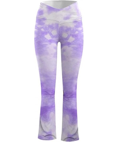 Flare Leggings for Women Tie Dye V Crossover Lightweight Trousers High Waisted Yoga Pants Fitness Gym Sports Tights 01 Purple...