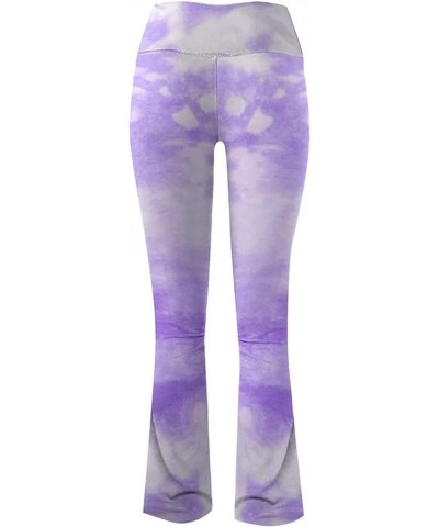 Flare Leggings for Women Tie Dye V Crossover Lightweight Trousers High Waisted Yoga Pants Fitness Gym Sports Tights 01 Purple...