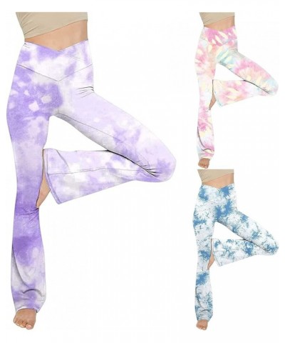 Flare Leggings for Women Tie Dye V Crossover Lightweight Trousers High Waisted Yoga Pants Fitness Gym Sports Tights 01 Purple...