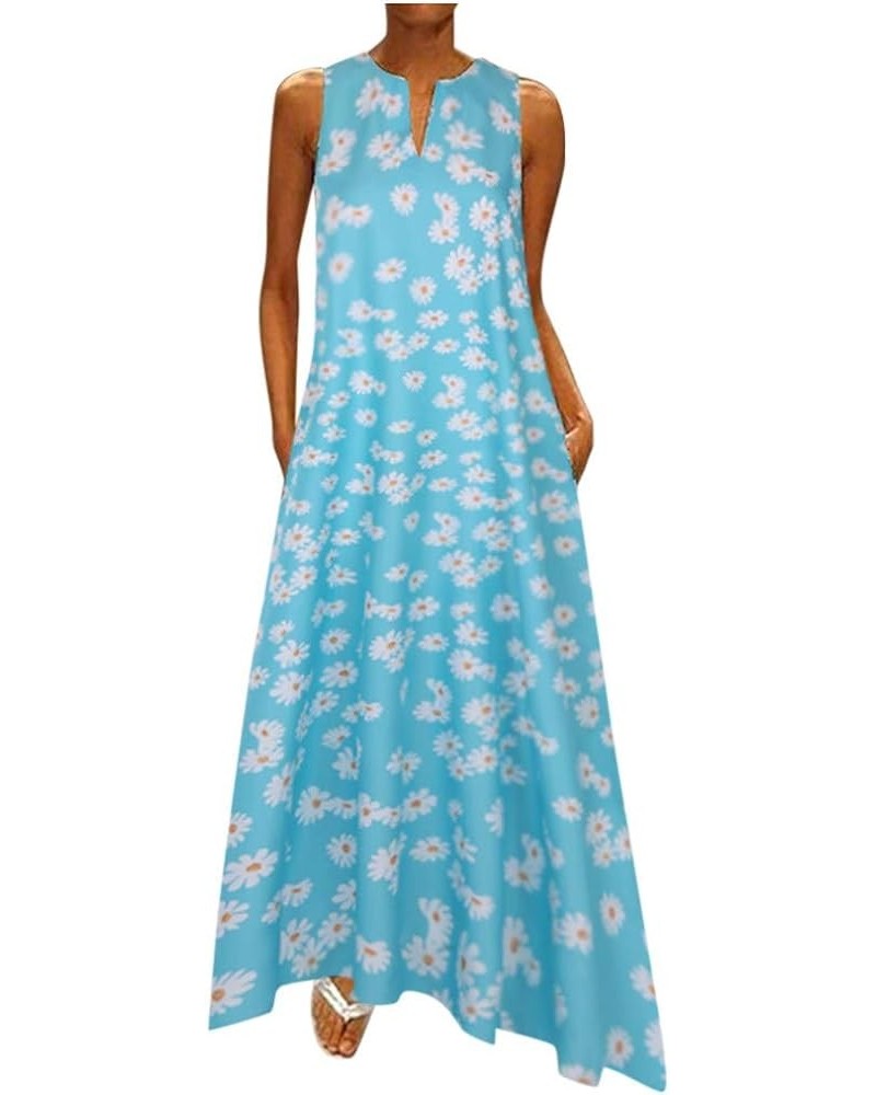 Women Plus Size Starry Sky Print Dress Casual Sleeveless Vintage Bohemian V Neck Maxi Dresses B-sky Blue $8.66 Dresses