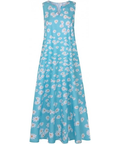 Women Plus Size Starry Sky Print Dress Casual Sleeveless Vintage Bohemian V Neck Maxi Dresses B-sky Blue $8.66 Dresses