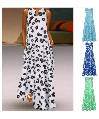 Women Plus Size Starry Sky Print Dress Casual Sleeveless Vintage Bohemian V Neck Maxi Dresses B-sky Blue $8.66 Dresses