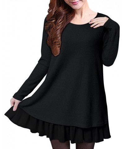 Women Long Sleeve Plaid Hem Dress Bow Tie Back Pullover Casual Loose Round Neck Jumper Tops Black $20.09 Dresses