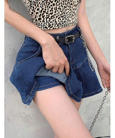 Women's Pleated Jean Skirt Casual A-Line Ruffle Y2K Mini Denim Skirt Blue $16.26 Shorts