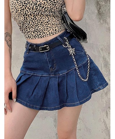 Women's Pleated Jean Skirt Casual A-Line Ruffle Y2K Mini Denim Skirt Blue $16.26 Shorts