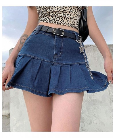 Women's Pleated Jean Skirt Casual A-Line Ruffle Y2K Mini Denim Skirt Blue $16.26 Shorts