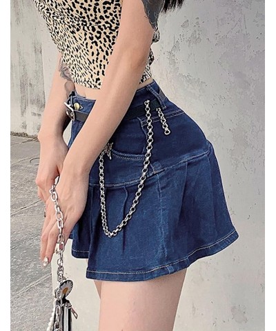 Women's Pleated Jean Skirt Casual A-Line Ruffle Y2K Mini Denim Skirt Blue $16.26 Shorts