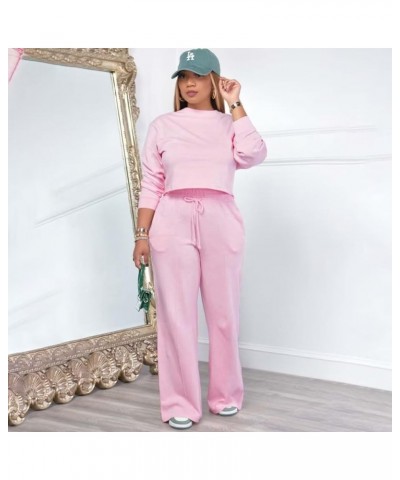 Women's Two Piece Outfits Long Sleeve Crewneck Crop Tops Wide Leg Pants Casual Sweatsuits Loungewear Green $27.84 Activewear