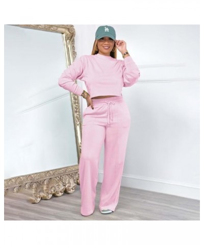 Women's Two Piece Outfits Long Sleeve Crewneck Crop Tops Wide Leg Pants Casual Sweatsuits Loungewear Green $27.84 Activewear