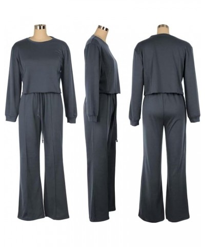 Women's Two Piece Outfits Long Sleeve Crewneck Crop Tops Wide Leg Pants Casual Sweatsuits Loungewear Green $27.84 Activewear