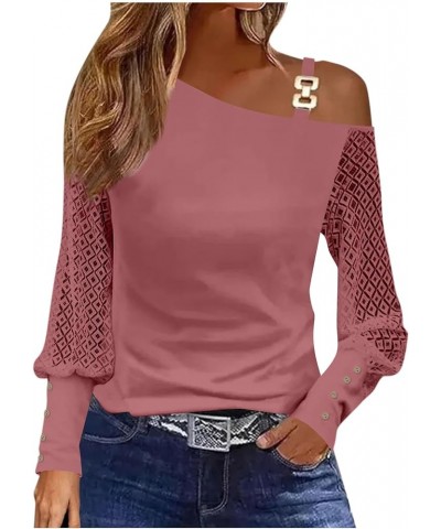 Lace Tops for Women Lightweight Solid Color Long Sleeve Loose Fit Going Out Top Tunics Tops to Wear with Leggings 04-pink $8....