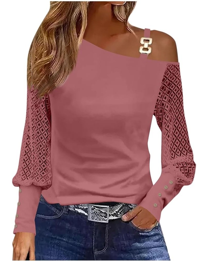 Lace Tops for Women Lightweight Solid Color Long Sleeve Loose Fit Going Out Top Tunics Tops to Wear with Leggings 04-pink $8....