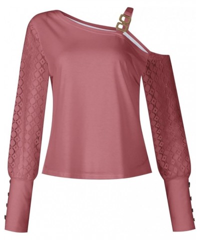 Lace Tops for Women Lightweight Solid Color Long Sleeve Loose Fit Going Out Top Tunics Tops to Wear with Leggings 04-pink $8....