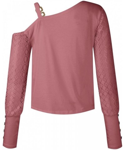 Lace Tops for Women Lightweight Solid Color Long Sleeve Loose Fit Going Out Top Tunics Tops to Wear with Leggings 04-pink $8....