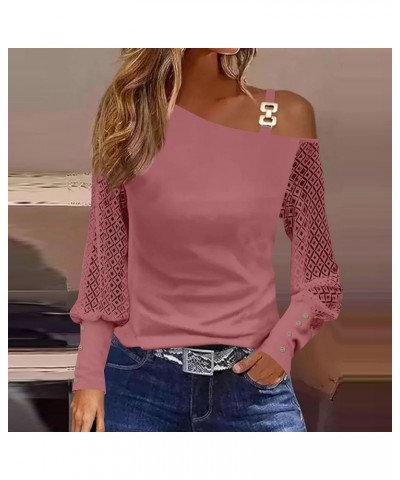 Lace Tops for Women Lightweight Solid Color Long Sleeve Loose Fit Going Out Top Tunics Tops to Wear with Leggings 04-pink $8....