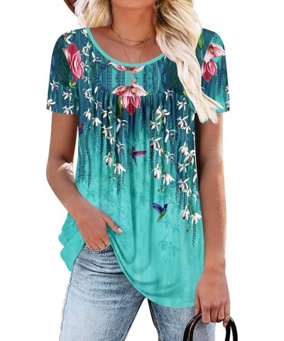 Women's Summer Tunic Tops Flowy Flare Botton Down Shirts Blouses S-3XL 01-tealwhite $13.99 Tops