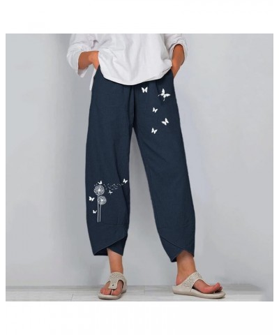 Cotton Linen Casual Summer Capri Pants Printed Cropped Comfy Baggy Trousers with Pockets Palazzo Lounge Pants A8 Navy $13.33 ...