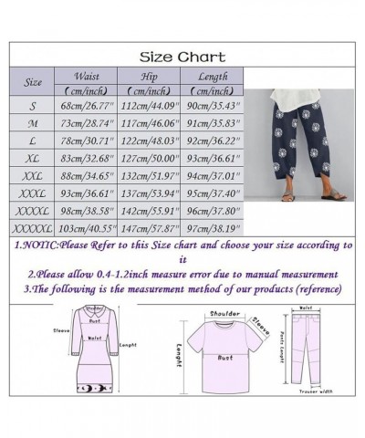 Cotton Linen Casual Summer Capri Pants Printed Cropped Comfy Baggy Trousers with Pockets Palazzo Lounge Pants A8 Navy $13.33 ...