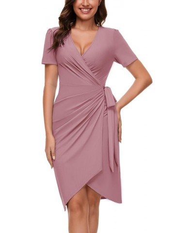 Women's Wrap Bodycon Mini Dress V-Neck Sheath Dress Ruched Cocktail Party Dress Blush $20.66 Dresses