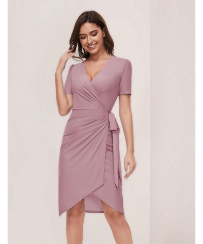 Women's Wrap Bodycon Mini Dress V-Neck Sheath Dress Ruched Cocktail Party Dress Blush $20.66 Dresses