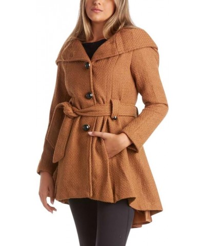 Women's Coat – Single Breasted Wool Peacoat with Oversized Hood, Tie Belt – Lightweight Jacket for Women (S-XL) Camel $22.92 ...