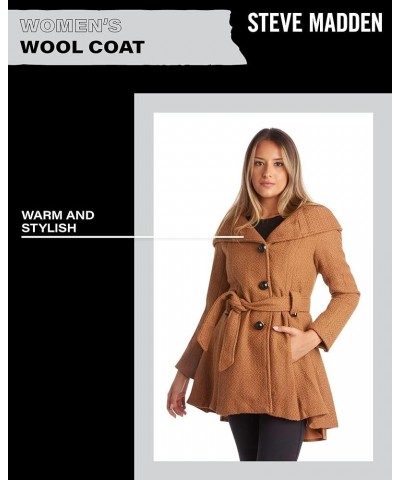 Women's Coat – Single Breasted Wool Peacoat with Oversized Hood, Tie Belt – Lightweight Jacket for Women (S-XL) Camel $22.92 ...