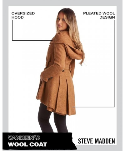 Women's Coat – Single Breasted Wool Peacoat with Oversized Hood, Tie Belt – Lightweight Jacket for Women (S-XL) Camel $22.92 ...