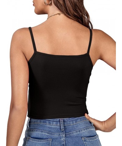 Women's Twist Knot Front Deep V Neck Rib Knit Sleeveless Cami Tank Crop Top Black $10.75 Tanks