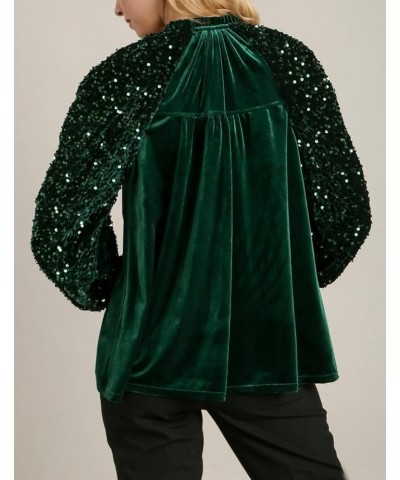 Velvet Tops for Women Sequin Long Sleeve Top V Neck Velvet Shirt Blouse Top Green $20.71 Blouses