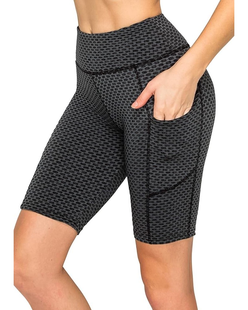 Women's Honeycomb Compression Shorts - High Waist Slimming Butt Lift Textured Workout Shorts Gsbk1170-4050 / Charcoal $12.36 ...