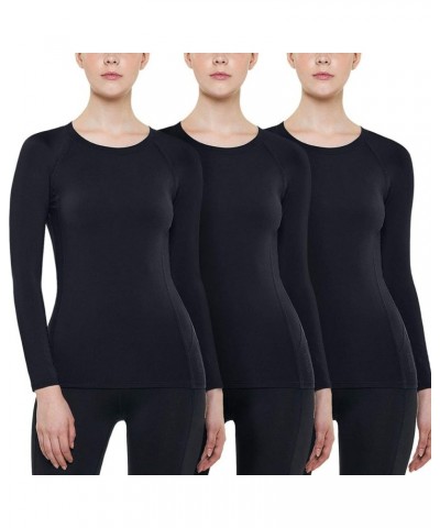 1 or 3 Pack Women's Thermal Long Sleeve Tops, Winter Fleece Lined Crew Neck Shirts, Lightweight Compression Base Layer 3pack ...