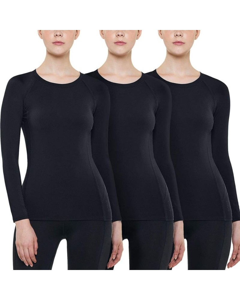 1 or 3 Pack Women's Thermal Long Sleeve Tops, Winter Fleece Lined Crew Neck Shirts, Lightweight Compression Base Layer 3pack ...