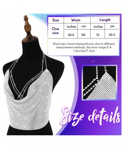 Women Tank Top Shiny Body Chain Dangle Earrings Crystal Set Sequins Cami Crop Tops Neck Chain Bikini for Beach Music Festival...