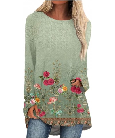 Womens Tops Dressy Casual Graphic Fall Irregular Hem Round Neck T-Shirt Cute Long Sleeve Blouses Pullover C614-green $9.45 Tops