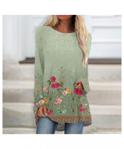 Womens Tops Dressy Casual Graphic Fall Irregular Hem Round Neck T-Shirt Cute Long Sleeve Blouses Pullover C614-green $9.45 Tops