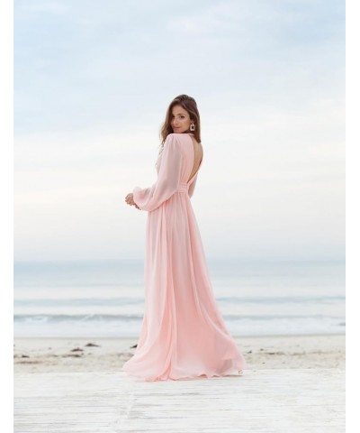 Long Sleeve Chiffon Bridesmaid Dresses for Wedding Pleated V-Neck A Line Formal Dresses Silver $37.50 Dresses