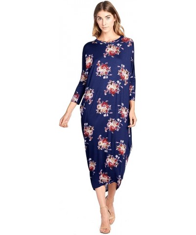 Solid Long Sleeve Cover-Up Maxi Dress (S-2X) - Made in USA Navy Blue Floral Print 2 $19.46 Dresses