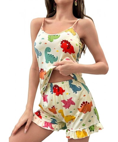 Women's Sleepwear Cute Print Lettuce Trim Cami and Shorts Pajama Set Multicolor Animal $13.27 Sleep & Lounge