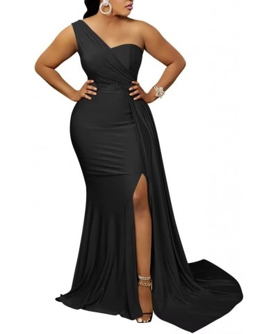 Womens Sexy One Shoulder Slit Long Mermaid Dress Bodycon Formal Evening Prom Gowns Black $24.44 Dresses